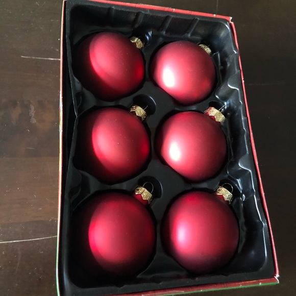 Six Matte Red Glass Christmas Ornaments